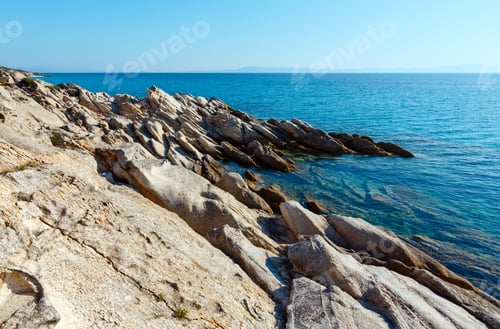 Preview: Summer Morning Aegean Sea Landscape. Sithonia Peninsula Rocky Coast, Chalcidice, Greece.