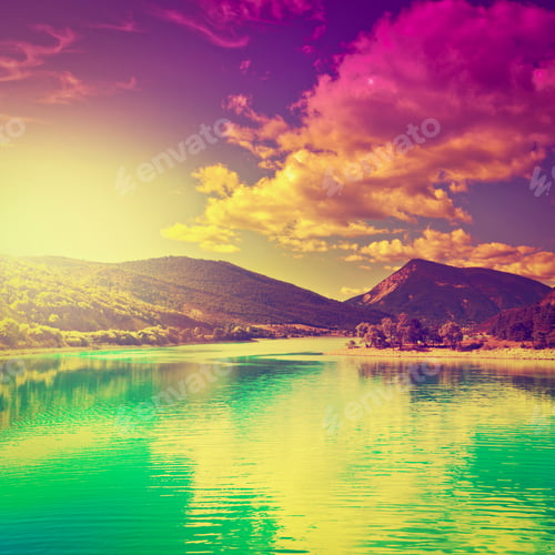 Preview: Lake In The French Alps, Sunset, Instagram Effect