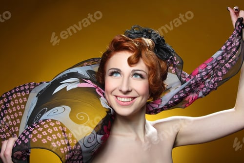 Preview: Wind And Red Shawl With A Beautiful Blonde