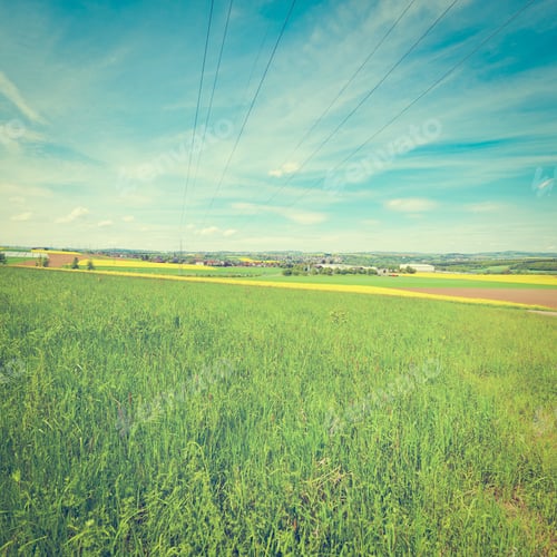 Preview: High-Voltage Power Line Passes Through The Fields Of Lucerne, Germany, Instagram Effect
