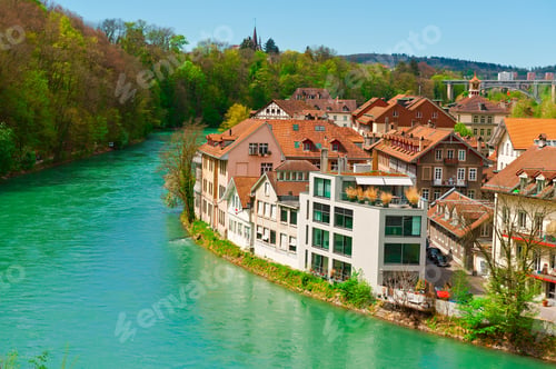 Preview: Aerial View To The Roofs Of The City Of Berne And River Aare In Switzerland