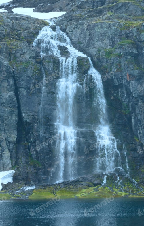 Preview: Summer Mountain Landscape With Lake And Waterfall (Norway, Aurlandsfjellet).