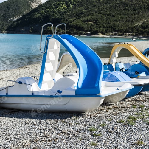 Preview: Water Sports Equipment On The Lake Castillon In France. Lake Castillon Is A Reservoir In