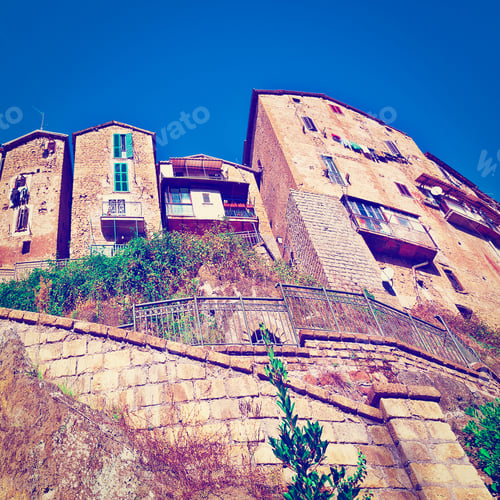 Preview: View From Below Of The Medieval Italian City, Retro Effect