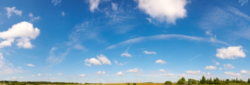 Preview: Blue Height Sky Above The Meadow With Some Clouds. Seven Shots Stitch Image.