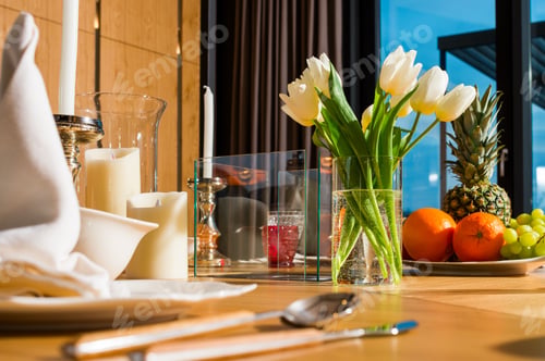 Preview: Served Table And Decorated With Flowers