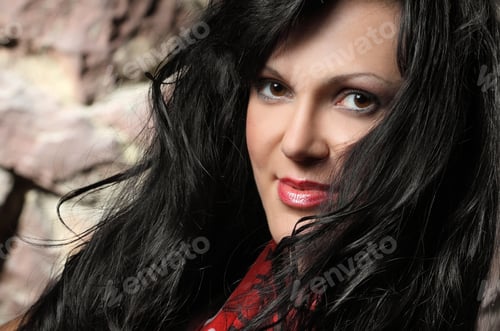 Preview: Portrait Of Beautiful Girl With Curly Hair Luxuriant