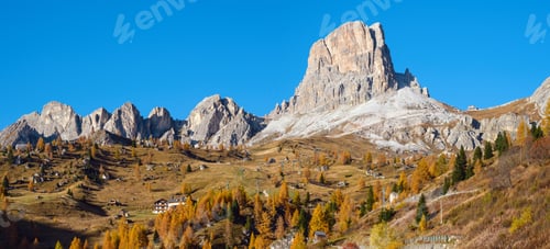 Preview: Italian Dolomites Mountain Peaceful Sunny Evening Panorama, View From Giau Pass. Picturesque