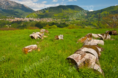 Preview: Medieval Italian Town Surrounded By Fields And Mountains
