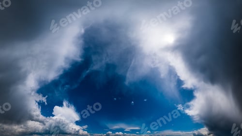 Preview: Blue Fantastic Sky With Clouds And Sunshine (Wide Natural Cloudscape Background Panorama)