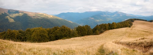 Preview: Carpathian Mountains (Ukraine) Landscape And Snow On Distant Top. Three Shots Composite Picture.