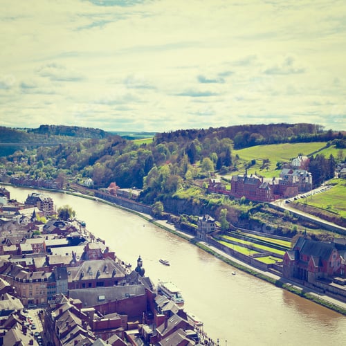 Preview: Bird'S Eye View To The Embankment Of The River Meuse In The Belgian City Of Dinant, Instagram Effect