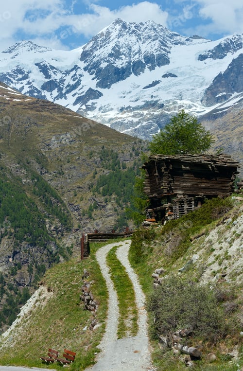 Preview: Summer Alps Mountain Plateau With Wooden Barn(Switzerland, Near Zermatt)