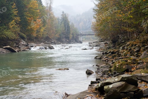 Preview: Autumn Mountain River Viev With Some Waterfalls