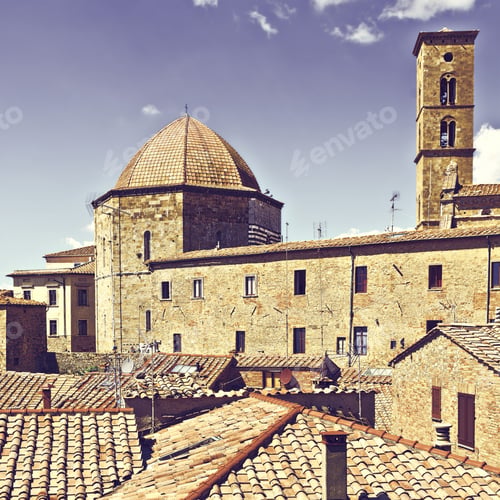 Preview: View Of The Medieval City Of Volterra In Italy, Vintage Style Toned Picture