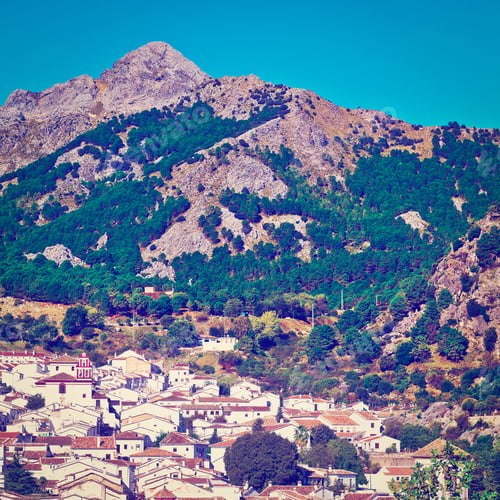 Preview: Aerial View To The White Spanish City Of Grazalema, Instagram Effect