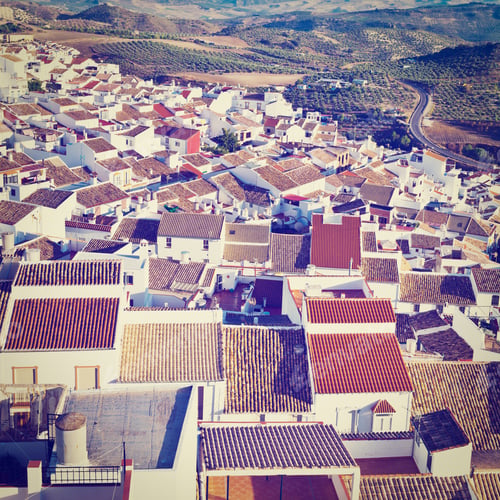 Preview: Bird'S Eye View On The Red Tiles Of The Spanish Town, Retro Effect