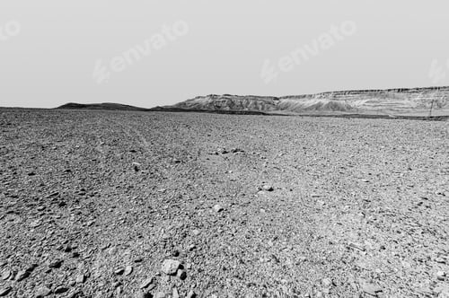 Preview: Breathtaking Landscape Of The Rock Formations In The Israel Desert In Black And White. Lifeless And