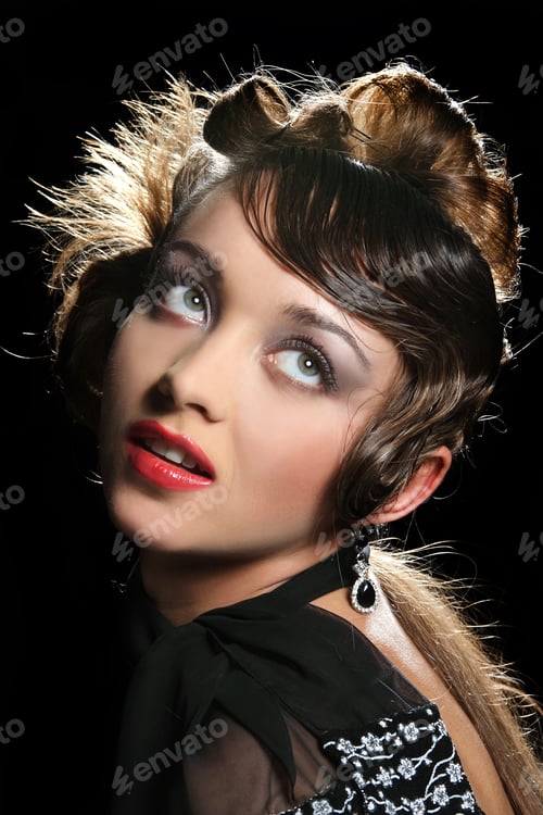 Preview: Portrait Of Beautiful Girl With Curly Hair Luxuriant