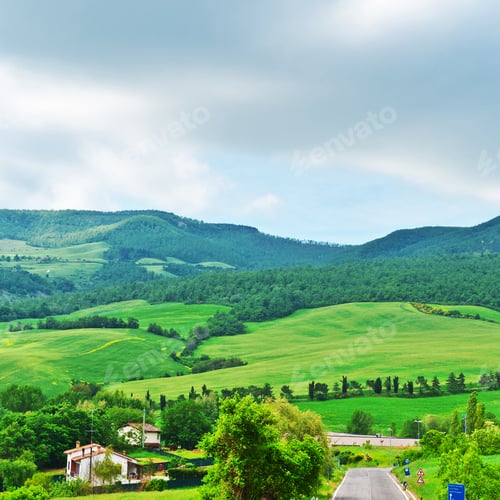 Preview: Asphalt Road Leading To The Farmhouse In Umbria, Italy