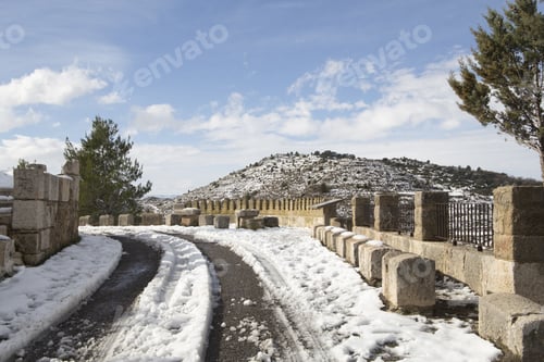 Preview: Beautiful Winter Mountains Landscape Gudar Sierra Teruel Aragon Rubielos De Mora Village One Of The