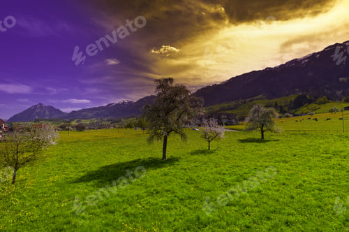 Preview: Green Pastures In Switzerland At Sunset