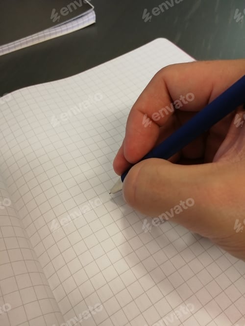 Preview: Man Is Writing A Notebook. Empty Document.