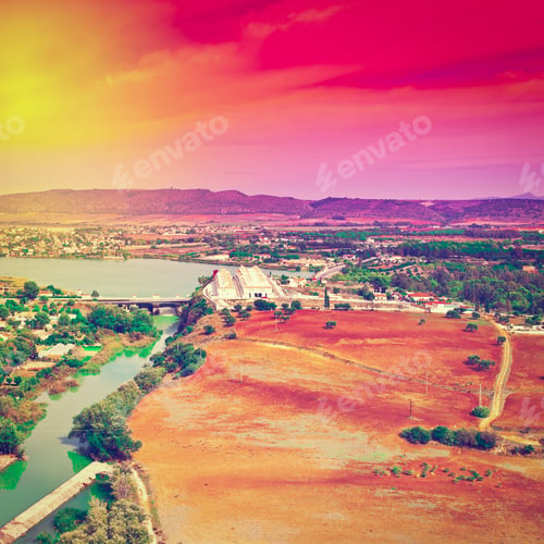 Preview: Aerial View From The White City Of Arcos In Spain At Sunset, Instagram Effect
