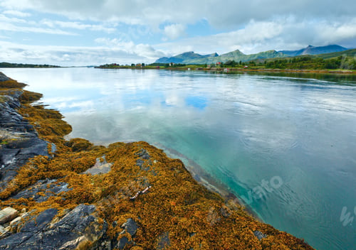 Preview: Summer Cloudy Evening Ersfjorden Landscape (Norway, Lofoten).