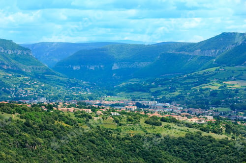 Preview: Summer View On Valley River Tarn And Millau Town, France.