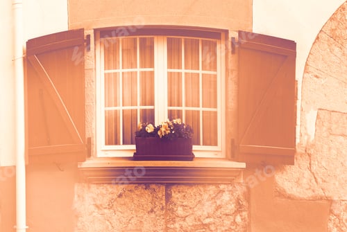 Preview: Open Shuttered Window Decorated With Fresh Flowers As A Symbol Of Victory Over Disease At Dawn In A