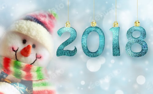 Preview: Happy Snowman With Lights In The Background. With The New 2018 Year