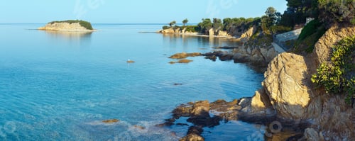 Preview: Morning Aegean Sea Rocky Coast View (Nikiti, Sithonia, Halkidiki, Greece). Five Shots Stitch