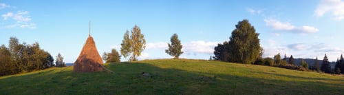 Preview: Summer Mountain Hill Top Panorama With Stack Of Hay (Slavske Village Outskirts, Carpathian Mts