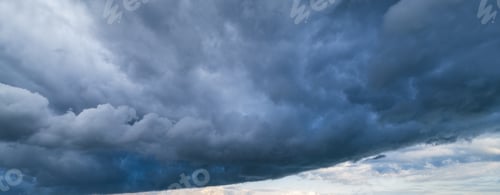 Preview: Dramatic Cloudy Sky With Thunderstorm Clouds. Natural Weather And Climate Sky Panoramic Background
