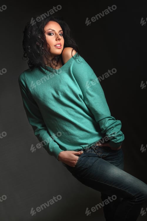 Preview: Beautiful Sexy Girl On Studio Equipment . Long Beautiful Hair. Vivid Emotions