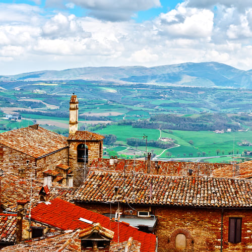 Preview: Aerial View Of The Italian Medieval City And Surrounding Tuscan Landscape