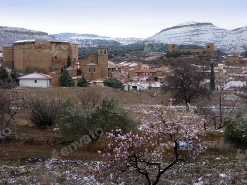 Preview: Mora De Rubielos Village Snow Covered,Gudar Mountains, Aragon, Teruel Province, Spain