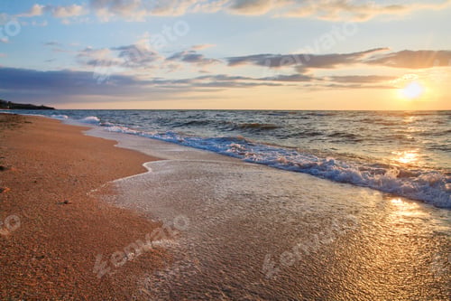 Preview: Sea Sunset Surf Great Wave Break On Sandy Coastline