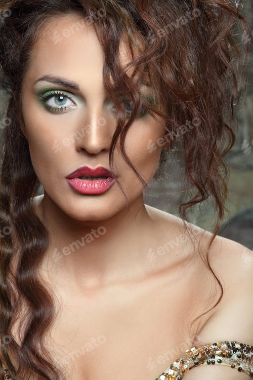 Preview: Beautiful Young Woman. Stylish Hairstyle, Make-Up Art. Vivid Emotions . Gorgeous Long, Wavy Hair