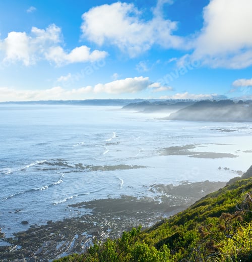 Preview: Morning Ocean Coast View From Shore (Near Saint-Jean-De-Luz, France, Bay Of Biscay).