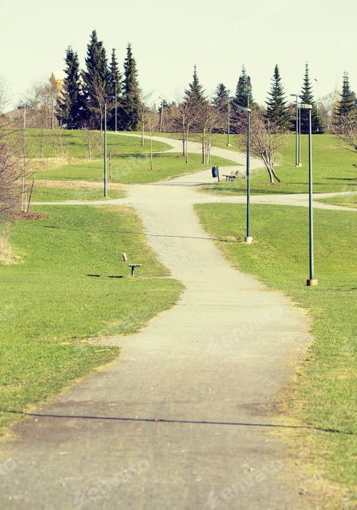Preview: Walkway In The Park On A Sunny Day. Image Has A Vintage Effect Applied.