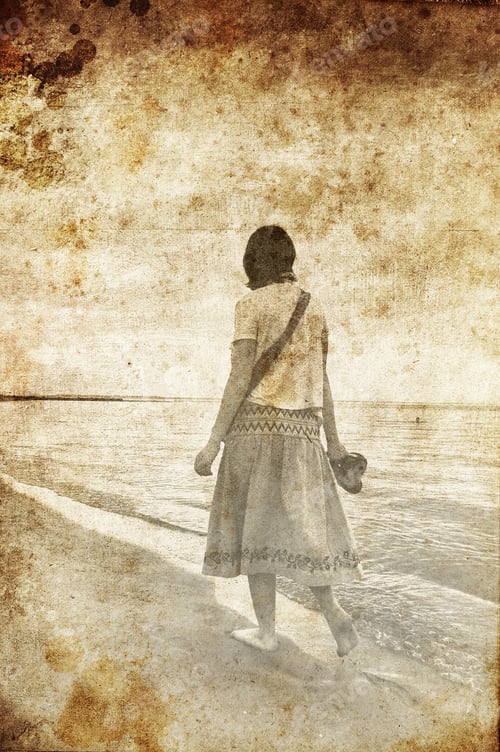 Preview: Girl Near Sea, Odessa, Ukraine. Photo In Old Image Style.