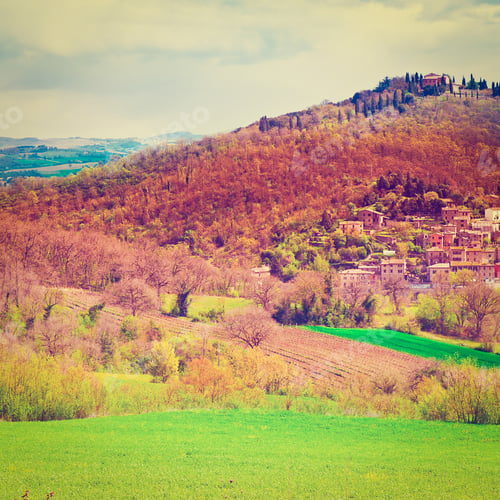 Preview: View Of The Medieval City In Tuscany, Retro Effect
