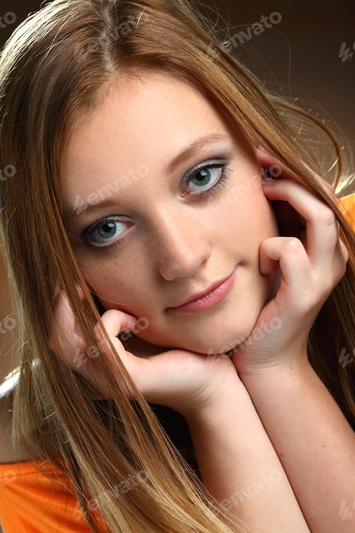 Preview: Portrait Of A Young Girl. Happy Emotions. Studio Photo