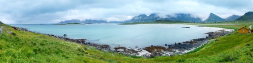 Preview: Summer Cloudy View Of The Beach With White Sand In Ramberg (Norway, Lofoten).
