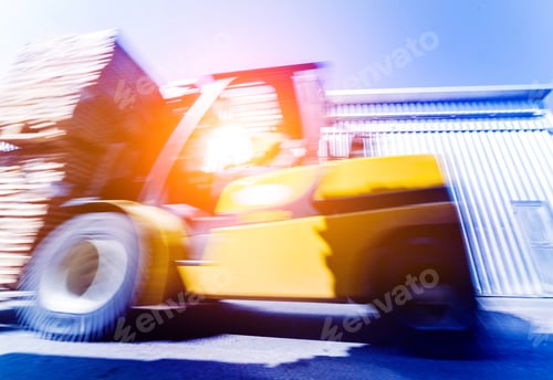 Preview: Forklift Loader In Storage Warehouse Ship Yard. Distribution Products. Delivery. Logistics