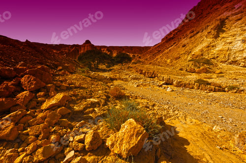 Preview: Canyon And Rocky Hills Of The Negev Desert In Israel At Sunset