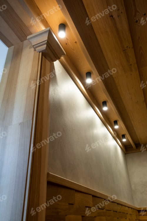 Preview: Ceiling Light Sources In The Interior Wall Decoration In A Classic Style With Wood