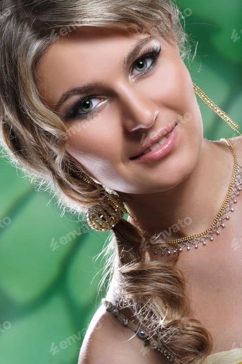 Preview: Portrait Of Beautiful Girl With Curly Hair Luxuriant